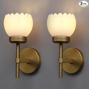 Yosoan Brass Boho Indoor Vintage Wall Sconce Set of 2, Modern Vanity Gold Lamps